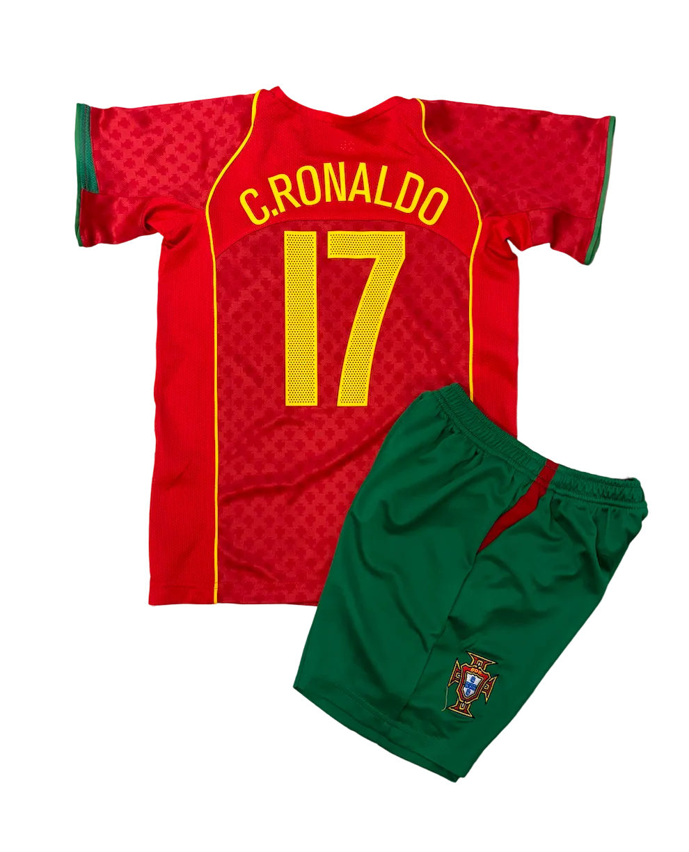 Cristiano Ronaldo Retro Portugal Home Kids Kit