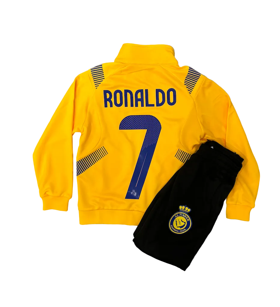 Cristiano Ronaldo Alnassr Yellow Kids Zip Up Tracksuit Warm Up