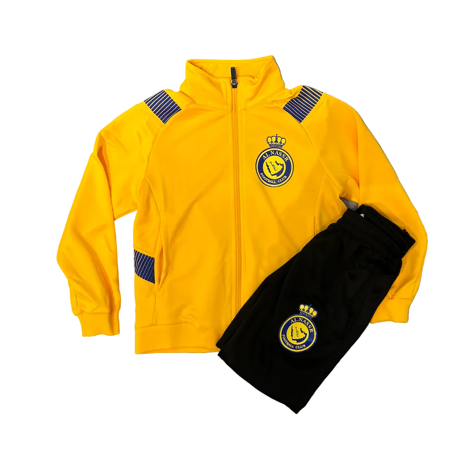 Cristiano Ronaldo Alnassr Yellow Kids Zip Up Tracksuit Warm Up