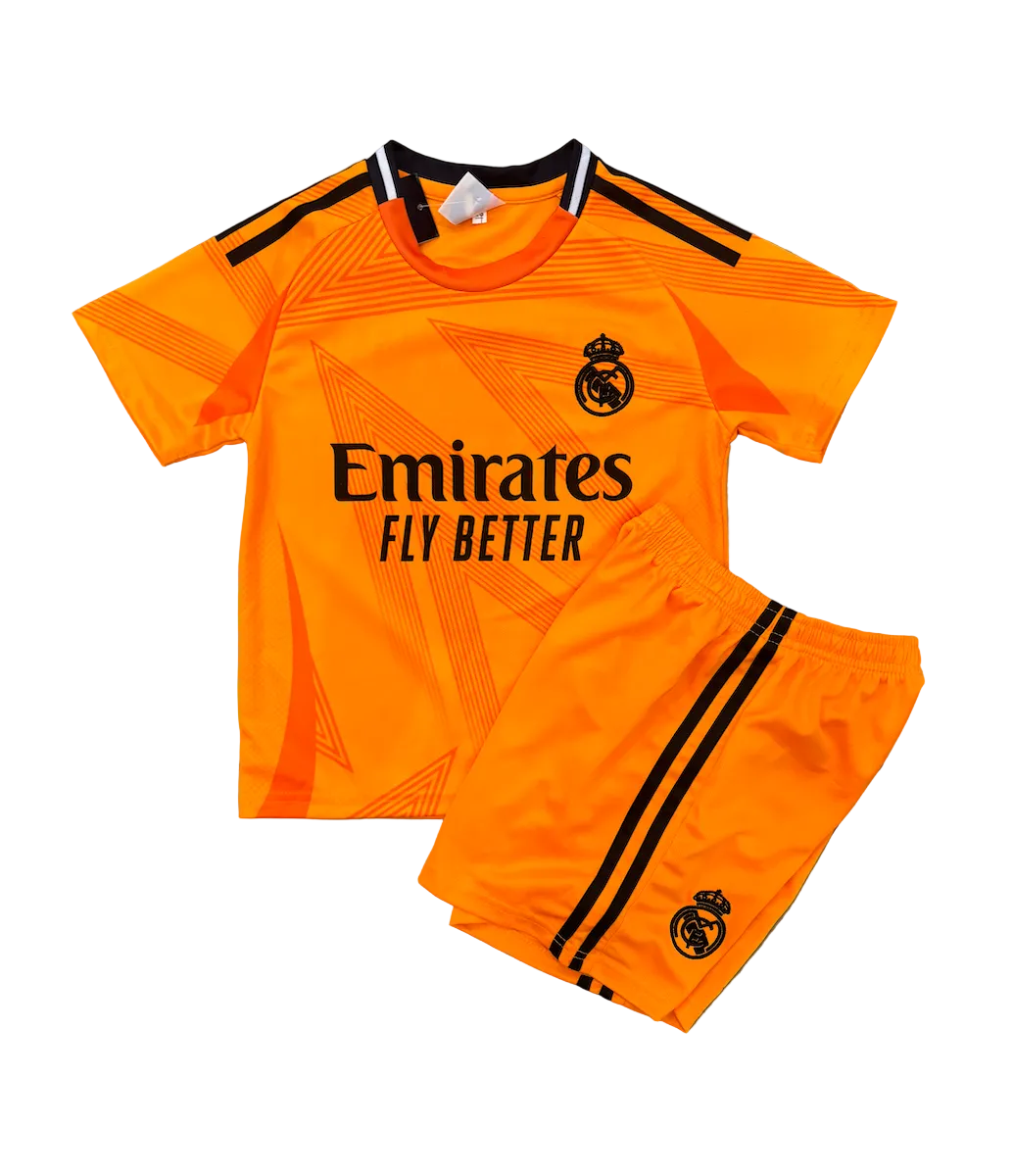 Kylian Mbappe Real Madrid Orange Kids Kit