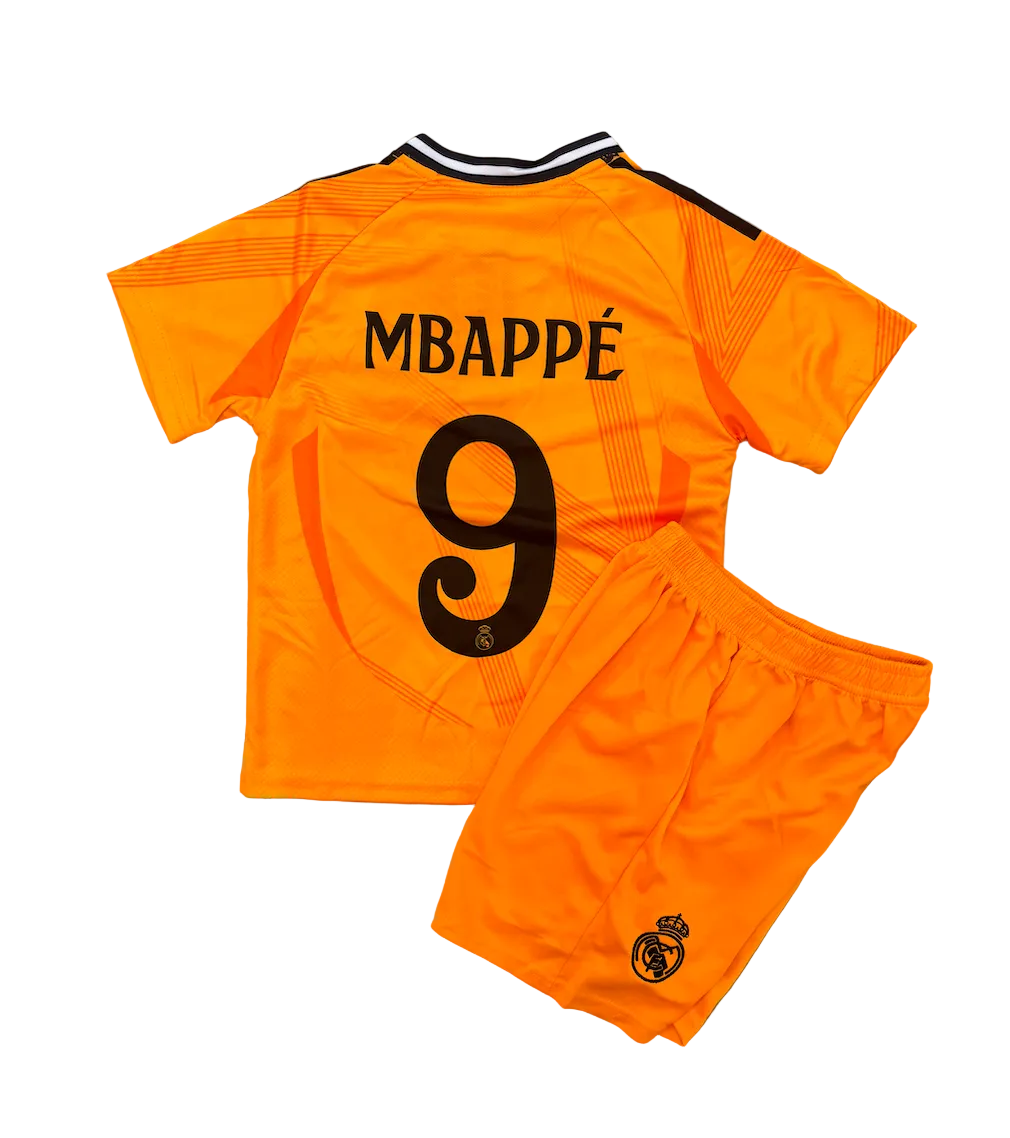 Kylian Mbappe Real Madrid Orange Kids Kit