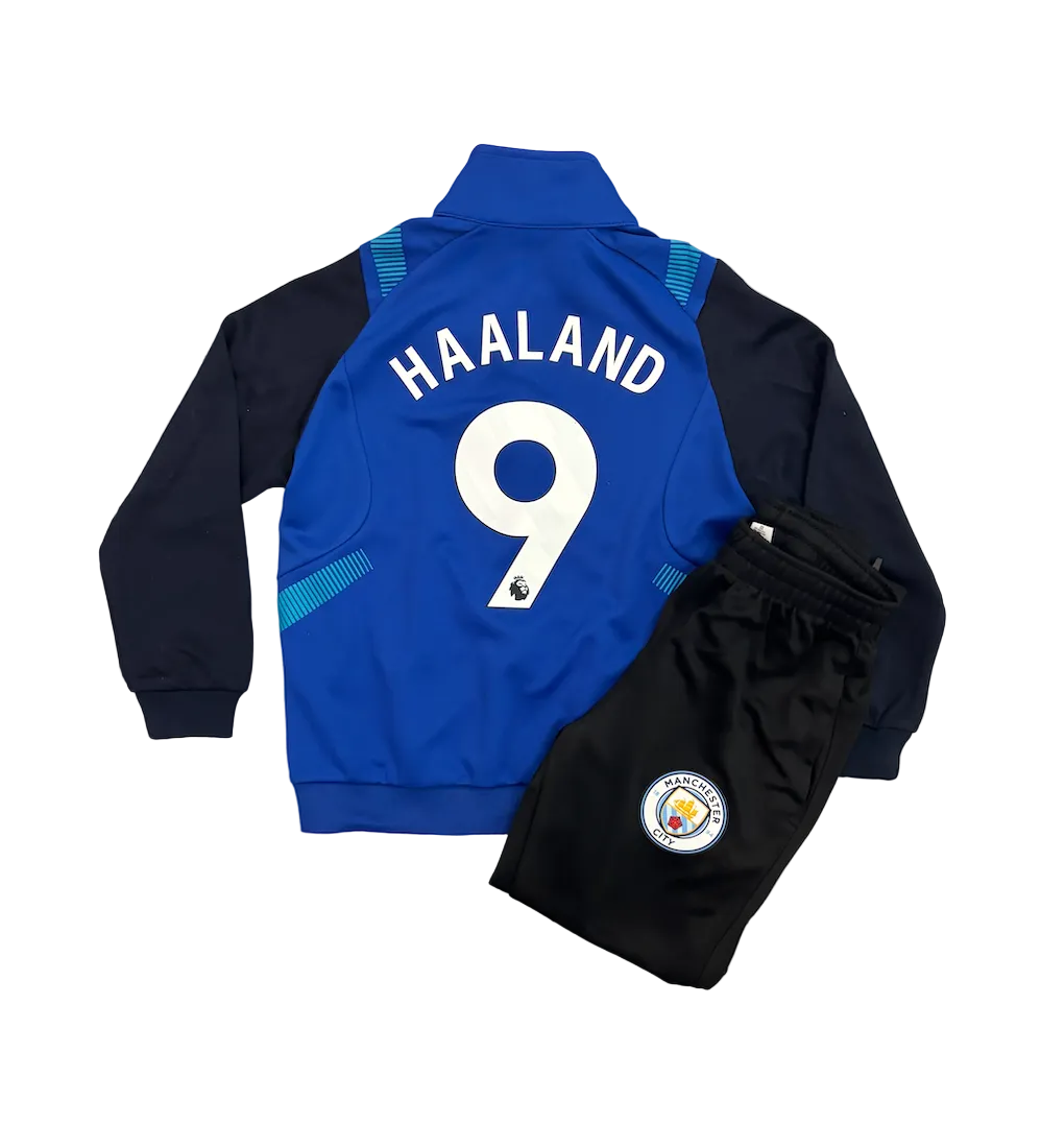 Erling Haaland Manchester City Blue Kids Zip Up Tracksuit Warm Up