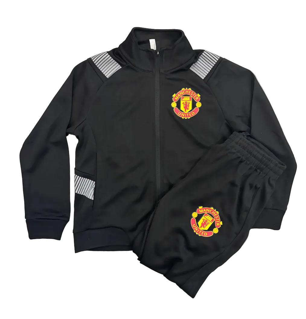 Cristiano Ronaldo Manchester United Black Kids Zip Up Tracksuit Warm Up