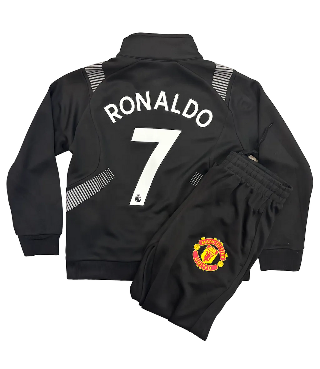Cristiano Ronaldo Manchester United Black Kids Zip Up Tracksuit Warm Up