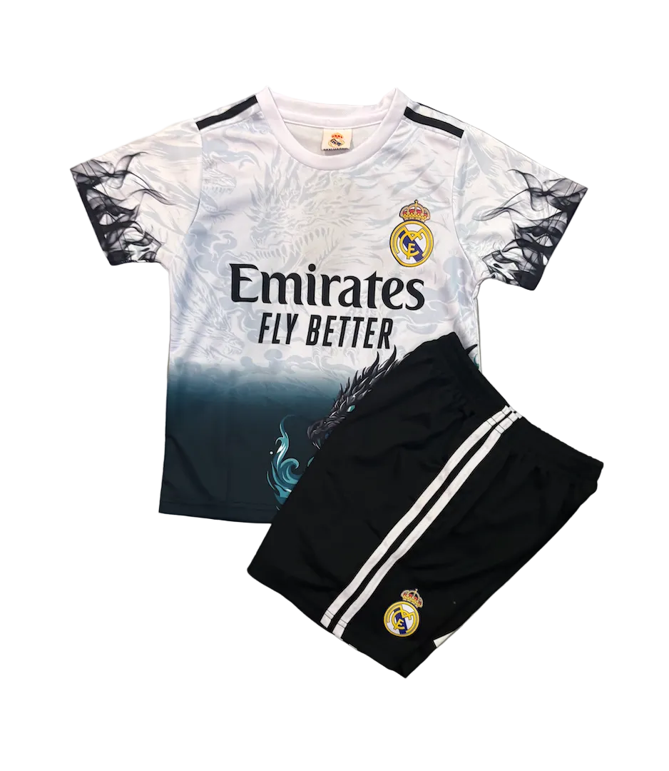 Kylian Mbappe Real Madrid Dragon Blue Kids Kit