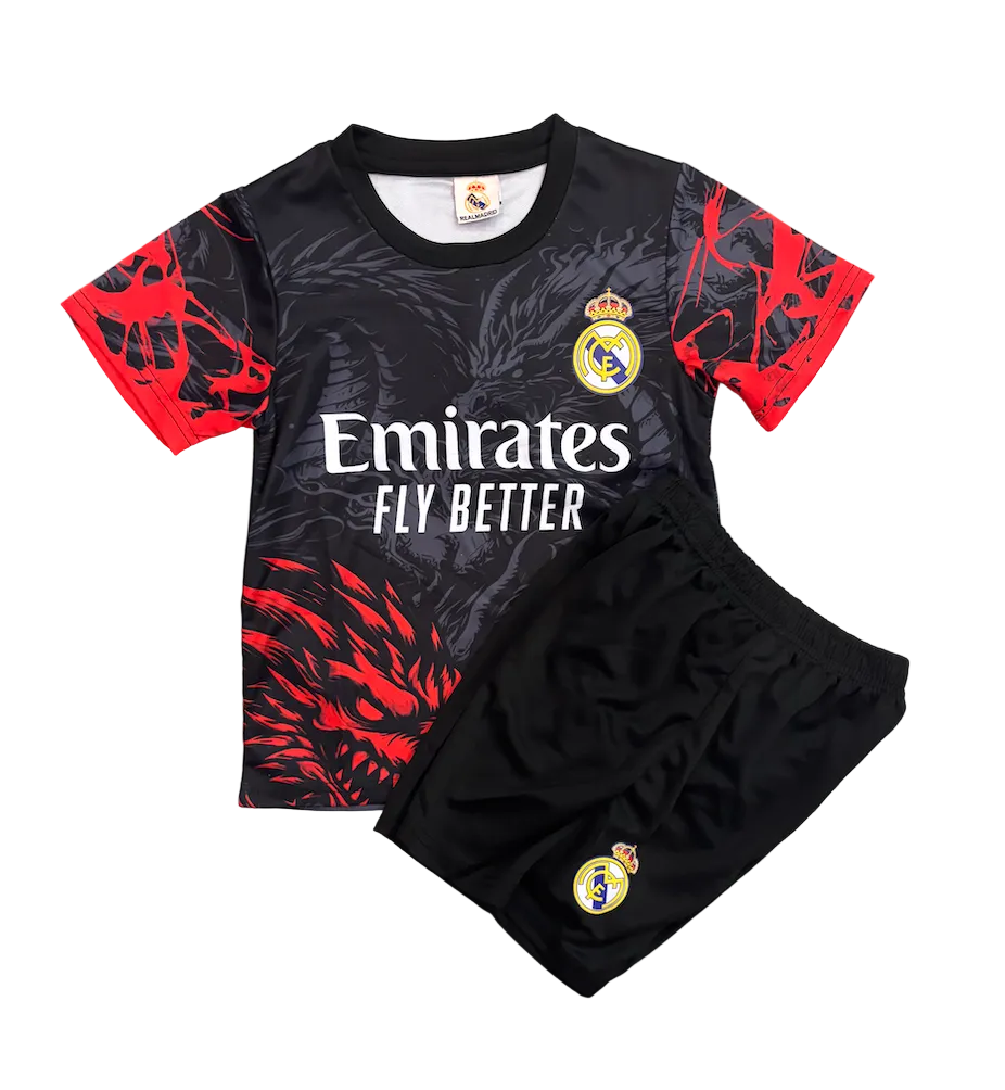 Kylian Mbappe Real Madrid Dragon Red Kids Kit