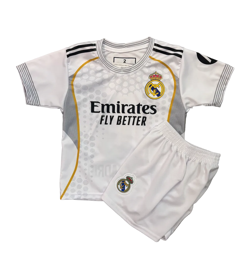 Kylian Mbappe Real Madrid Home Kids Kit