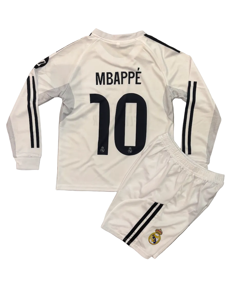Kylian Mbappe Real Madrid Home Long Sleeve Kids Kit