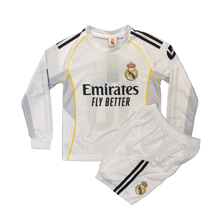 Kylian Mbappe Real Madrid Home Long Sleeve Kids Kit