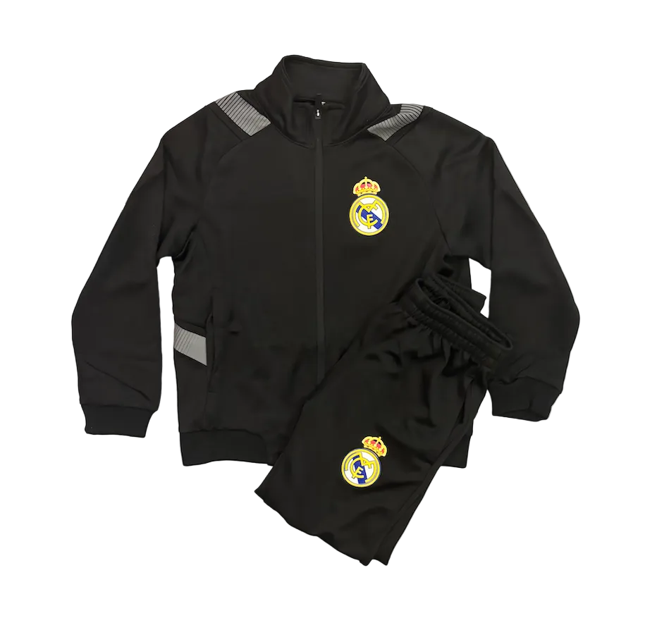 Kylian Mbappe Real Madrid Black Kids Zip Up Tracksuit Warm Up