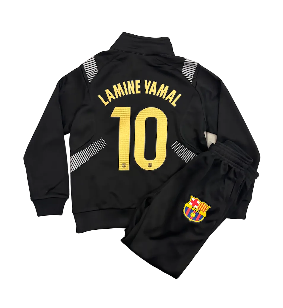 Lamine Yamal Barcelona Black Kids Zip Up Tracksuit Warm Up