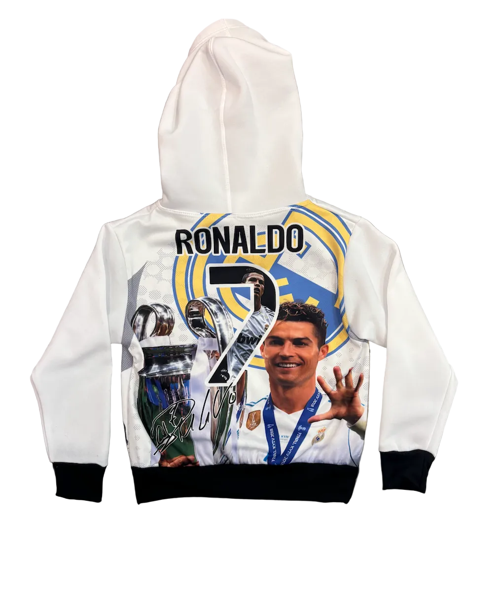 Cristiano Ronaldo Real Madrid White Graphic Kids Hoodie