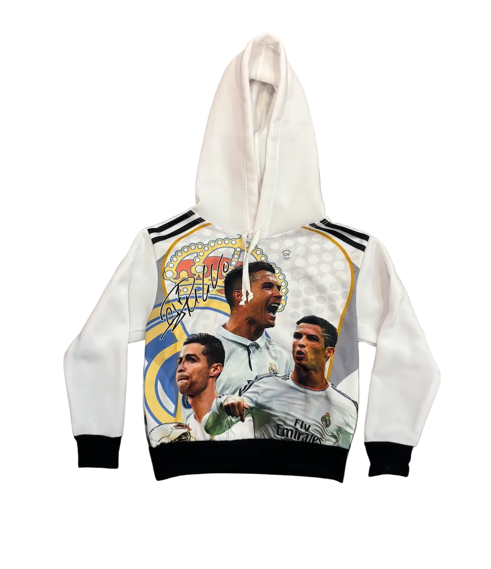Cristiano Ronaldo Real Madrid White Graphic Kids Hoodie