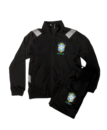 Vini Jr. Brazil Black Kids Zip Up Tracksuit Warm Up