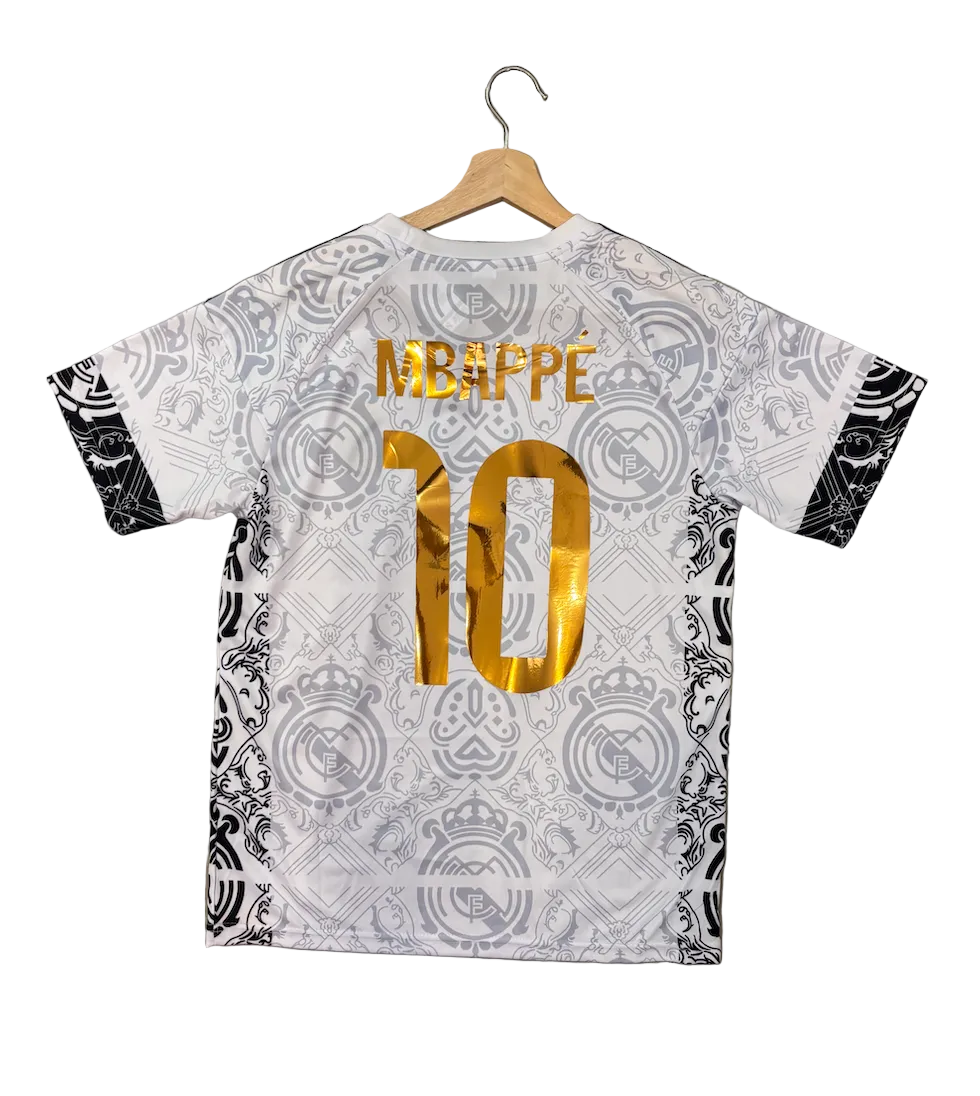 Kylian Mbappe Real Madrid White and Gold Jersey