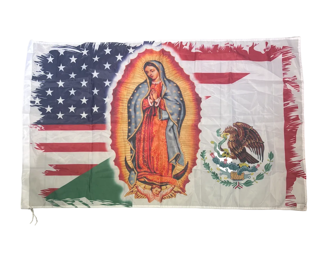 Half Mexico Half America Virgen de Guadalupe Flag