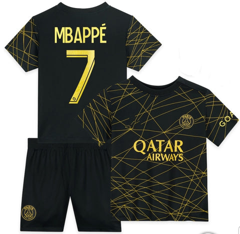 Kids Paris Black Mbappe Premium Soccer Uniform 2023