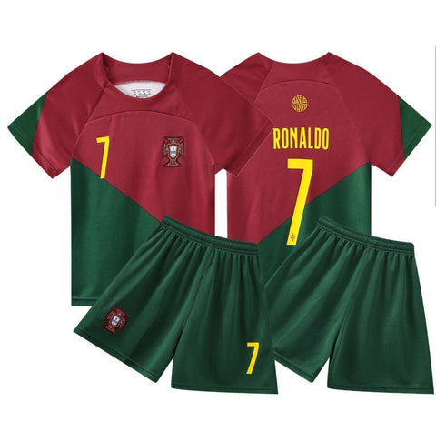 Kids Portugal Red Ronaldo Premium Soccer Uniform 2023