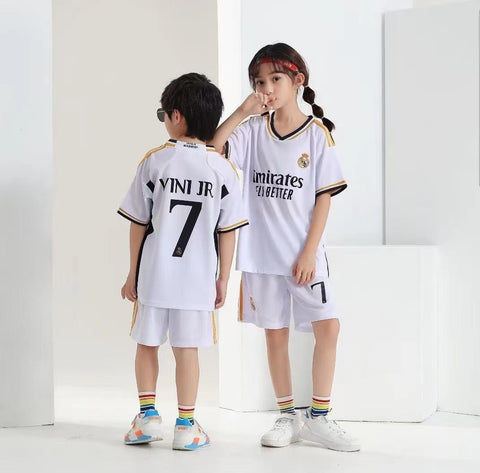 Kids Real Madrid Home Vini Jr Premium Soccer Uniform 2023